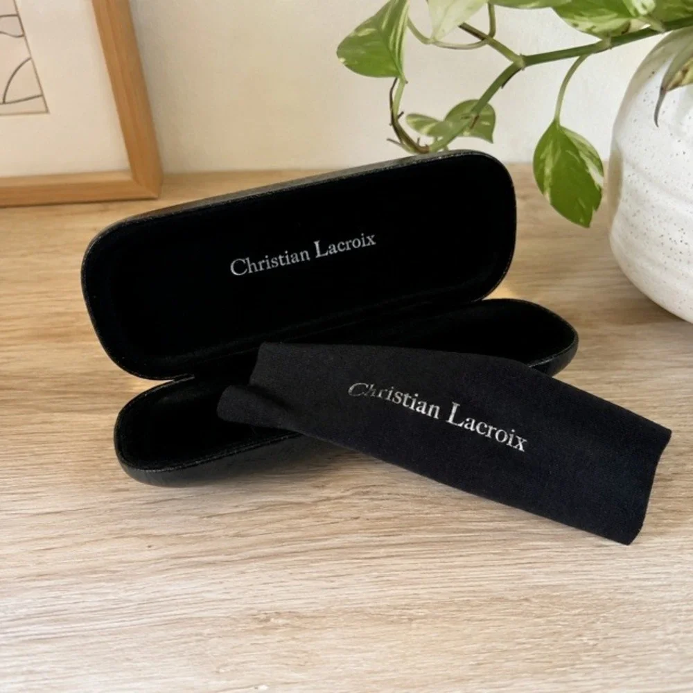 Christian Lacroix Black Hard Shell Eyeglass Sunglasses‎ Case w Cleaning Cloth